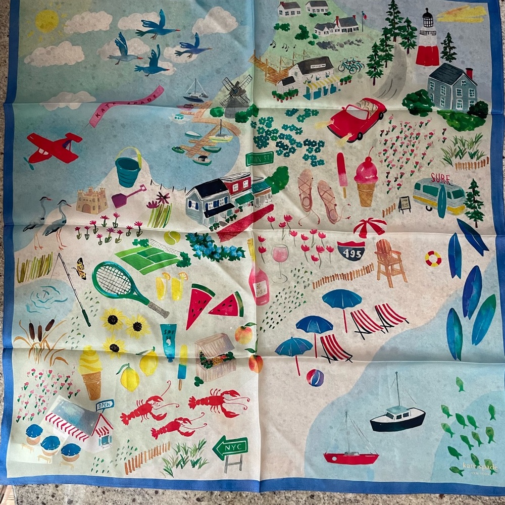 Montauk Map Silk Square Scarf  from Kate Spade New York - Picture 5 of 9